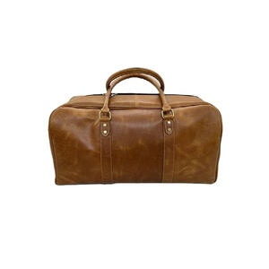 กระเป๋าเดินทางหนังแท้สีน้ำตาลแบบสั่งทำพิเศษ ทนทาน พร้อมสายสะพายไหล่หนังถัก ปิดด้วยซิป ซับในโพลีเอสเตอร์ - Product Image 1