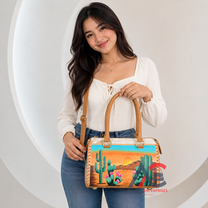 RTS Quick-Ship Stylish Cowhide Medium Speedy Duffle <b>Bag</b> Hand Painted Desert Cactus Leather Duffle Purse Travel Tote for Women's - Product Image 1