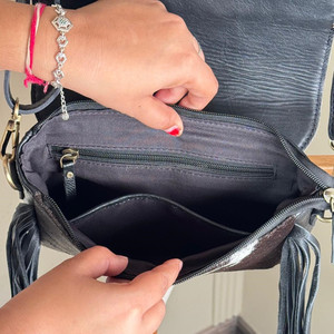 Bolso bandolera de cuero con flecos para mujer, bolso de hombro de diseñador de cuero genuino de lujo, bolsos de piel de vaca - Product Image 6