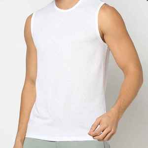Camiseta sin mangas para hombre, 100% algodón, transpirable, con aberturas en los brazos, blanca, sin mangas, para gimnasio, musculación, corte largo, chaleco de entrenamiento y fitness - Product Image 1