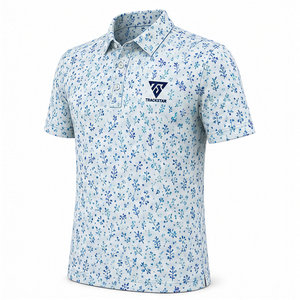Trackstar Men's Light <b>Blue</b> Floral Print <b>Polo</b> <b>Shirt</b> Short Sleeve Button Collar Casual Golf <b>Shirt</b> Custom Logo - Product Image 5