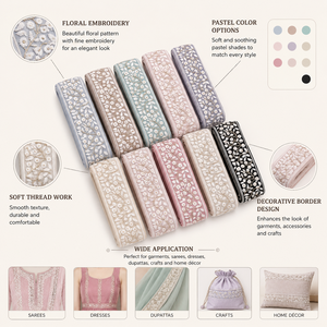 Ribete de Encaje Floral Bordado en Tonos Pastel con Trabajo de Hilo Decorativo para Vestidos Dupattas y Manualidades DIY - Product Image 6