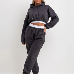 Ensemble deux pièces de haute qualité pour femmes, survêtement personnalisé avec fermeture éclair, haut court, fabricant en gros, survêtement de haute qualité pour l'hiver - Product Image 2