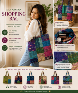 Handmade Recycled Silk Kantha Shopping <b>Bag</b> Eco-Friendly Bohemian Shoulder <b>Bag</b> Embroidery Multipurpose <b>Bag</b> for Everyday Essential - Product Image 6