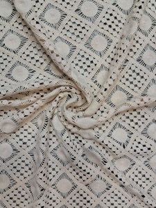 Wholesale Pure <b>White</b> Cotton Crochet <b>Lace</b> <b>Fabric</b> with Double-Sided Scalloped Borders, and Starburst Motifs for Designer Apparel - Product Image 2