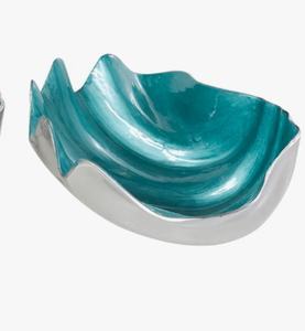 Moderno Tazón Decorativo Ondulado en Esmalte Acuático y Plata Pulida – Centro de Mesa con Diseño de Ondas Horizontales - Product Image 2