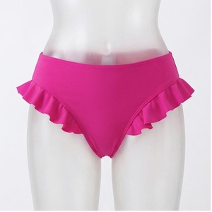 กางเกงบิกินี่เอวสูงสำหรับผู้หญิงพร้อมระบายสีชมพูชุดว่ายน้ำยืดได้ - Product Image 1
