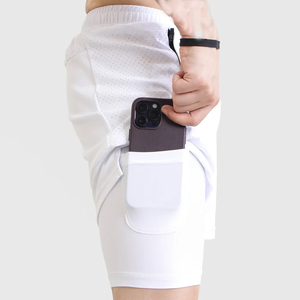 Men's White Solid Color Cotton Shorts <b>Mid</b> Waist Casual Style Short Length Breathable Knitted Fabric With Pockets - Product Image 6