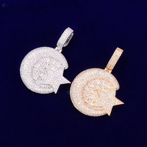Pendentif étoile et lune en diamant de laboratoire VVS1, serti de pierres, en argent sterling 925, collier tendance hip-hop - Product Image 3