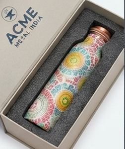 ขวดน้ำทองแดงพิมพ์ลายมันดาลาคุณภาพดี สีสันสดใส สำหรับดื่มน้ำประจำวัน พร้อมดีไซน์หลากสีสันและสัมผัสแห่งสุขภาพระดับพรีเมียม - Product Image 6