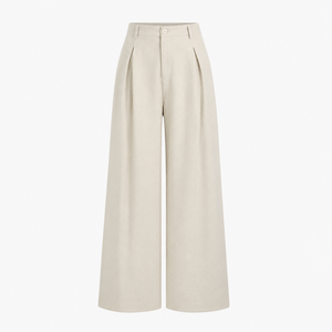 Womens High Waist Breathable Faux Linen Plain Dyed Solid Pleated <b>Wide</b> <b>Leg</b> <b>Pants</b> Retro Loose Fit Summer Office <b>Palazzo</b> ODM Custom - Product Image 2