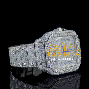 Reloj Deportivo y de Negocios para Hombre con Diamante Moissanite VVS, Cristal Cuadrado, Acero Inoxidable, Chapado en Oro Blanco, Estilo Romano, Simple y Moderno - Product Image 2