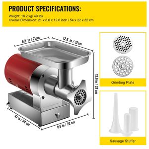 Máquina Eléctrica para Moler Carne de 800 W y 1.5 HP, Capacidad de 661 Libras por Hora, con 2 Placas de Molienda y Kit para Salchichas - Product Image 4
