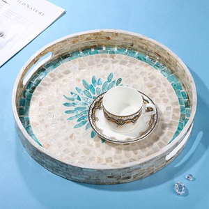 Nouveau design tendance, fabrication en gros, plateau de service en nacre, plateau MOP avec poignée pour le salon - Product Image 1