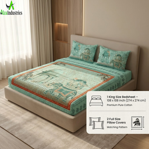 ชุดผ้าปูที่นอนคิงไซส์ ผ้าฝ้ายพิมพ์ลายชาฮี การานา มิ้นท์ กรีน เฮอริเทจ พาแนล พริ้นท์ |   ชุดผ้าปูที่นอนนุ่ม 3 ชิ้น พร้อมปลอกหมอน - Product Image 4