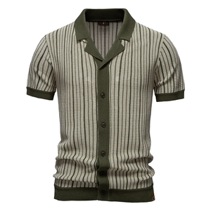 Camisa POLO de manga corta de punto, estilo veraniego para hombre, con botones, a rayas, moderna, versátil y transpirable - Product Image 2