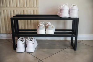 Compact Black <b>Shoe</b> Rack Two Tier <b>Space</b> <b>Saving</b> Organizer Strong Durable Frame Minimalist Design Stylish Entryway <b>Storage</b> Solution - Product Image 4