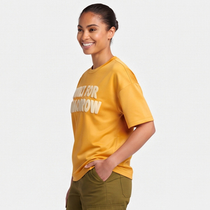 T-shirt décontracté à col rond pour femme, coupe ample, imprimé en relief, 100 % polyester, épaules tombantes - Product Image 3