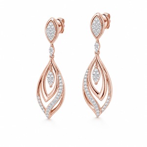 Pendientes de Oro Rosa con Diamantes Marquise en Forma de Gota, Joyería de Lujo para Boda, Engaste de Canal - Product Image 3