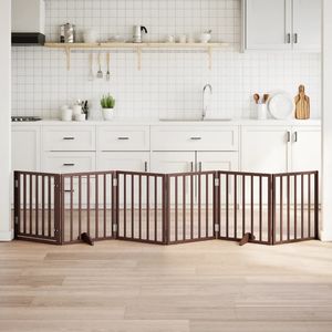 Puerta Plegable para Perros de Madera de Álamo con 6 Paneles, 118.1 Pulgadas, Marrón, Puertas y Corrales para Mascotas - Product Image 1
