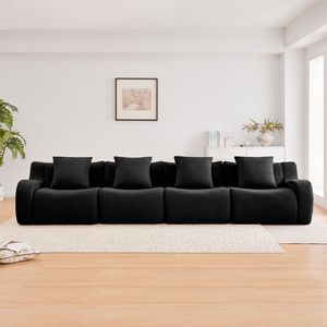 Divano in Tessuto Teddy Senza Struttura a 4 Posti, Alta Qualità, Nessun Montaggio Richiesto, Braccioli Curvi, Design Antiscivolo, Alta Densità 32D, per Soggiorno - Product Image 3