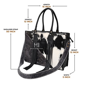 Bolso Tote de Cuero Vacuno Hecho a Mano para Mujer, con Pelo Natural, de Primera Calidad - Product Image 4