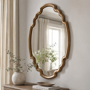 Antique <b>Gold</b> Scalloped Wall <b>Mirror</b> Beaded Frame Decorative Vintage <b>Mirror</b> for Living Room Bedroom Home Decor - Product Image 2