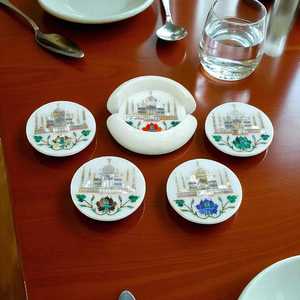 Sous-verres en marbre floral d'Agra, ensemble de sous-verres en pierre faits à la main - Product Image 2