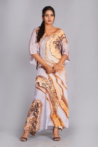 Hermoso Kaftán 100% Algodón Puro con Estampado Floral, Camisón de Satén Indio de Lujo, Transpirable para Primavera/Verano, Ropa de Playa Bohemia - Product Image 2