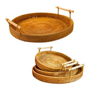 Handwoven RATTAN <b>TRAY</b> FRUIT STORAGE BASKET Handmade Kitchen and Coffee Table <b>Tray</b> - Product Image 1