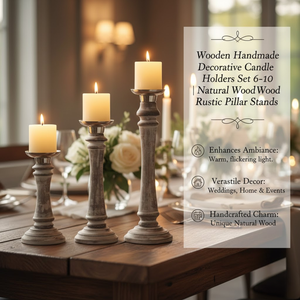 Ensemble de porte-bougies décoratifs en bois faits à la main, 6-10 pouces |   Piliers rustiques en bois naturel pour mariage, décoration intérieure et événements - Product Image 3