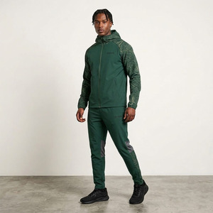 Ensemble de survêtement décontracté unisexe vert forêt avec logo personnalisé, 2 pièces, vente en gros, 100% polyester, léger, à capuche, pour le jogging - Product Image 3