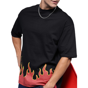 Camiseta Negra Extra Grande para Hombre con Estampado en Serigrafía, Dobladillo Rojo, Estilo Urbano, Manga Corta, Cuello Redondo, Ajuste de Jersey de Algodón - Product Image 4