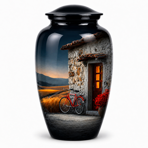 Autocollant photo magnifique et saisissant de paysage nocturne de ville sous la pluie avec urne funéraire commémorative en émail pour cendres humaines d'adultes - Product Image 2