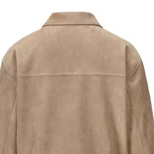Men's Beige <b>Suede</b> <b>Jacket</b> Regular Fit Turn-down Collar Casual Autumn Wear Solid Color Button Decoration - Product Image 3