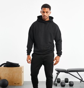 Men's <b>Black</b> Hooded Sweatshirt Solid Color Cotton <b>Fleece</b> Casual Fit Autumn Style Regular Sleeve Breathable Knitted Hoodie - Product Image 2