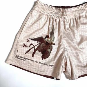 Men's Black Flame Print Basketball <b>Shorts</b> Mid Waist Drawstring Breathable Casual Eco-friendly Canvas Sublimation 50% Polyester - Product Image 3