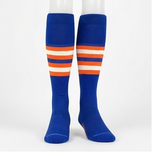 Blue <b>Knee</b> <b>High</b> Striped Soccer <b>Socks</b> for Adults Breathable Knitted Football <b>Socks</b> - Product Image 1