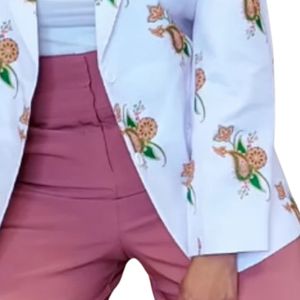 Blazer Blanco con Estampado Paisley para Mujer, Chaqueta de Moda con Botones, Estilo Casual Elegante, Ropa de Oficina - Product Image 5
