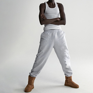 Pantalon de jogging en coton épais coupe oversize, style streetwear, imprimé graphique, impression en relief, strass, décontracté pour le quotidien - Product Image 2