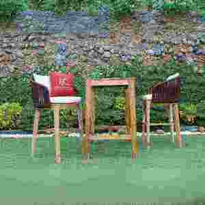 Ensemble de jardin rustique en bois massif, 2 places, hauteur bar, résistant aux intempéries - Product Image 1