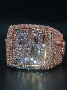 Rose Gold Plated 925 Silver <b>Iced</b> Out Moissanite <b>Ring</b> Square Championship Band for Engagement Wedding Gift - Product Image 1