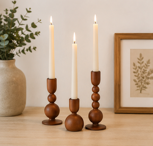 Handcrafted Rustic Acacia Wood Candle Holder Set Of 3 Modern Farmhouse Pillar Candlestick Stands For Home Decor & Wedding Table - Product Image 4