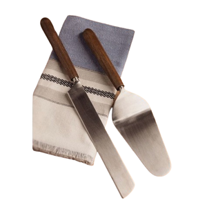 Kitchen <b>Accessories</b> Wedding Cake Tool Wooden Handle Stainless Steel Cake Server Knife and Server Set - Product Image 1