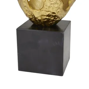 Modern Abstract Gold Resin Sculpture on Black <b>Cube</b> Base Decorative Art Piece - Product Image 3
