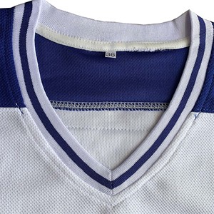 Jersey de Hockey sobre Hielo Personalizado para Hombre, Blanco/Azul/Rojo, Cuello Redondo, Manga Larga, Transpirable, de Secado Rápido, Tejido de Malla de Poliéster Ecológico - Product Image 3