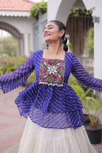 New trendy elegant navratri style fully stitched rayon <b>chaniya</b> <b>choli</b> with mirror work perfect for adults - Product Image 3