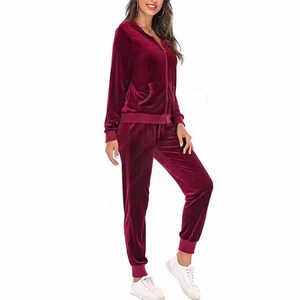 New Trendy <b>Women</b> Winter Hooded Velvet 2-Piece Custom Logo Lightweight <b>Tracksuit</b> Jogger Set - Product Image 5