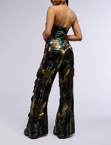 Monos de Camuflaje a Medida para Mujer para Fiestas de Graduación | Mono Cargo Acampanado de Satén Elástico OEM para Pedidos al por Mayor - Product Image 5