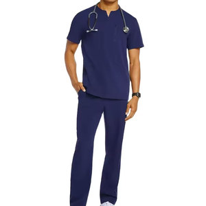 Unisex Medical Scrubs Uniform Set Comfortable Breathable Fabric Short Sleeve <b>Top</b> and Pants Healthcare Clothing Wholesale Factory - Product Image 1
